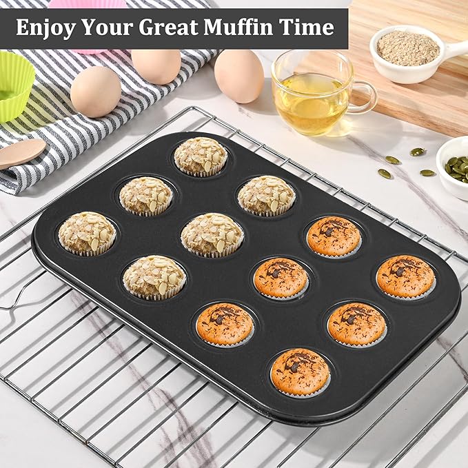 Mini Muffin Pan 2-Pack, Premium Small Cupcake Pans, Carbon Steel 12-Cup Muffin Tin, Versatile Non-Stick Bakeware