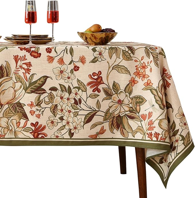 ISAENNE Designer Bohemian Linen Long Tablecloth Rectangle,Colorful Floral Pattern Table Cloth,Wrinkle Resistant Decorative Tablecloths for Dining Thanksgiving Kitchen Party,63"*102"-Grace A