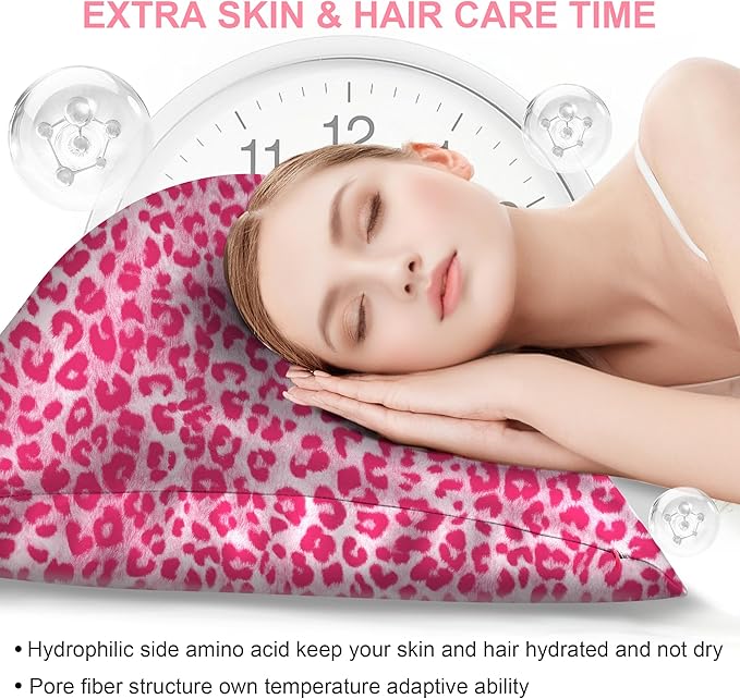 Mulberry Silk Pillow Cases King Size with Hidden Zipper, Ultra Smooth and Soft Breathable Cooling Silk Satin Pillowcase for Hair and Skin, Gifts for Women Men (Leopard Pink, 20x36 Inches, 1 Pack)