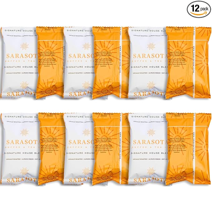 Sarasota Coffee Ground Packets | Gourmet Medium Roast Ground Coffee Packs | Breakfast Blend | Low Acid Mold Free Singles Packets | Individual Pouches for 12 Cup Coffee Maker | 2 Ounce Bags, 12 Count