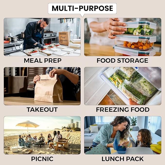 Klex 32 Oz, 150 Sets Meal Prep Containers with Airtight Lids, BPA Free, Reusable Plastic Food Container, 32 oz, Round, Black/Clear, 150 Sets
