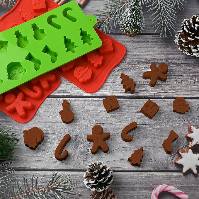 Actvty Christmas Chocolate Molds, Silicone Candy Molds, 6 Packs Santa Clause Snowman Gingerbread Man Shape Xmas Theme Baking Molds for Chocolate, Candy, Gummy, Jello, Wax Melts, Party Decor