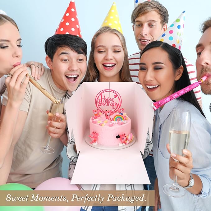 Cakebon Cake Boxes with Boards - 8 Inch Round Cake Drum White (6-pack) - Box With Window for Birthdays, Weddings and Parties
