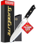 SliceElite Slice Series 7 Inch Santoku Knife High Carbon German Steel Blade Full Tang Pakkawood Handle Polymer Blade Guard Sharp Kitchen Knife for Meat Cutting Chopping BBQ Cooking Chef Vegetable