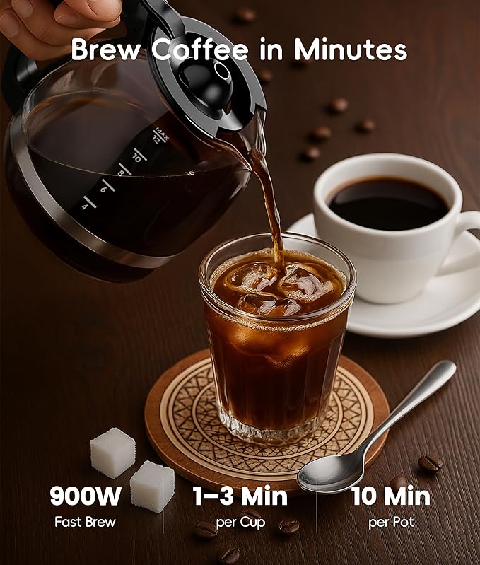 ecozy 12-Cup Programmable Coffee Maker with Electric Coffee Grinder Combos, Drip Coffee Machine with Pause & Pour Function, Auto Shutoff, Keep Warm, Brezzano DuoSet