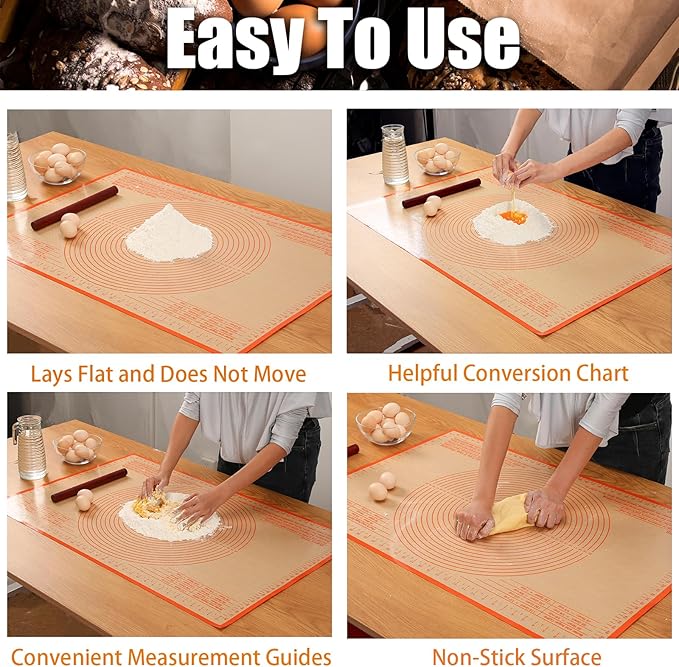Extra Large Silicone Pastry Mat 34x26 Inch - Nonstick Baking Mat with Measurements, Perfect for Doug Rolling, Pastry, Pie Crust, Fondant, Pasta, Pizza