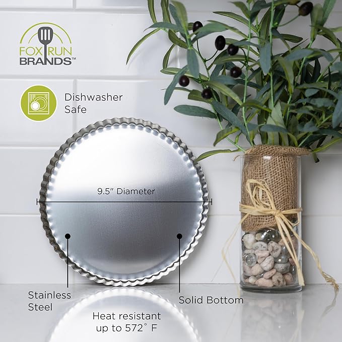 Fox Run Stainless Steel Tart and Quiche Baking Pan, 9.5" Round Tart Pan