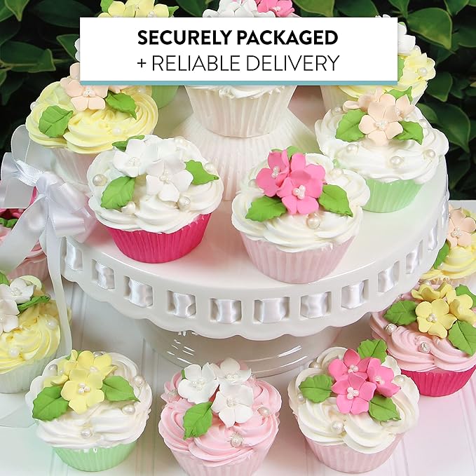 Global Sugar Art Blossoms and Leaves Edible Sugar Cake & Cupcake Flowers, Yellow, Small Unwired, 24 Count with Leaves by Chef Alan Tetreault