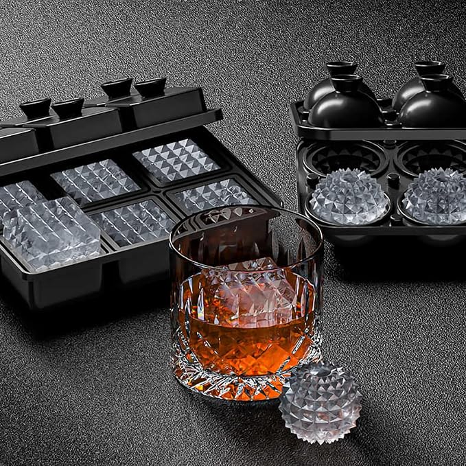 Bangp Large Ice Cube Tray for Whiskey,Perfect Etched Big Ice Cubes, Silicone Ice Cube Mold for Cocktails,Whiskey (Etched Square)