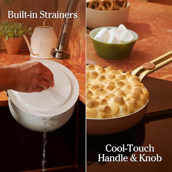 Our Place 11-Piece Essentials Complete Cookware Set - Ceramic Fry Pan, Saucepan, Sauté Pan, Stock Pot, Strainer Basket & Rack Storage | Thermakind™ Nonstick, Oven Safe up to 450°F | Char