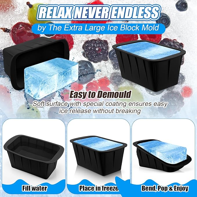 Tioncy 8 Pcs Extra Large Ice Block Molds 8 lb Reusable Ice Molds Giant Silicone Ice Tray for Ice Baths Coolers Plunge Accessories, Black