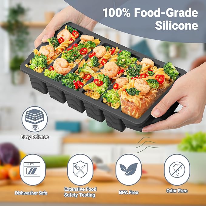 1/2 Cup Silicone Freezer Molds with Lid, 2-Pack Silicone Freezer Trays for Soup, Sauce & Broth – Meal Prep Containers, Large Ice Cube Tray, Oven & Dishwasher Safe