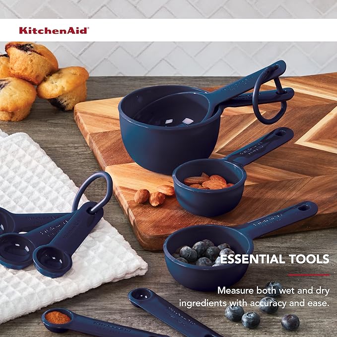 KitchenAid Universal Easy To Read Measuring Cup and Spoon Set with Soft Grip Handle for Maximum Control, Hang Hole and Nesting For Easy Storage, Dishwasher Safe, 9 Piece, Ink Blue
