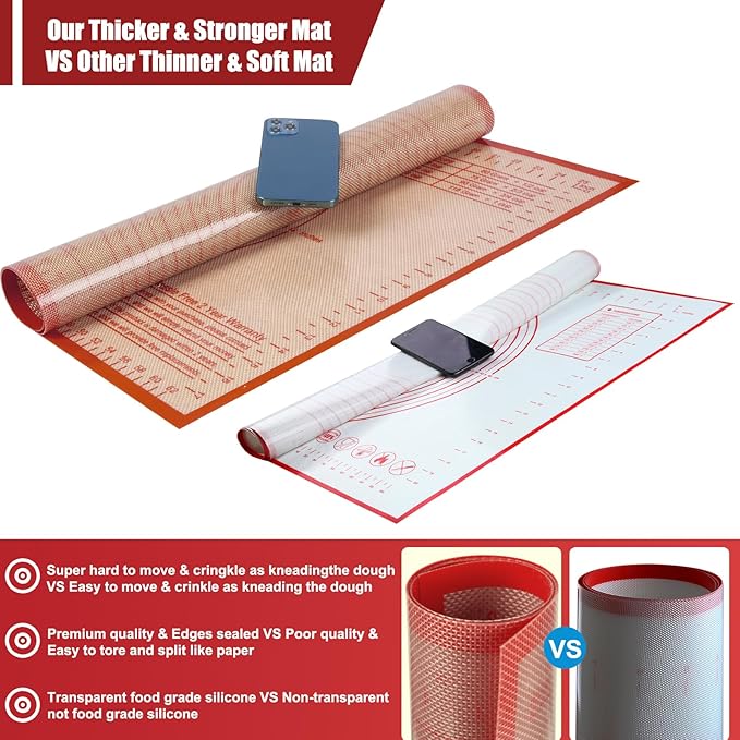 Extra Large Silicone Pastry Mat 34x26 Inch - Nonstick Baking Mats with Measurements, Great for Dough Rolling, Pastry, Pie Crust, Fondant, Cookies, Bread, Pasta, Pizza, Counter Mat