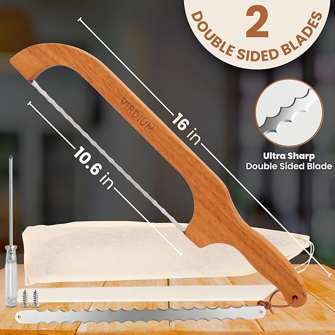 Bread Bow Knife For Homemade Bread Slicer for Homemade Bread 16" Sourdough Bread Dough Tools Knife For Slicing Bagel Wooden Sandwich Cutter Handle Saw manual bread Razor Left Right Hand