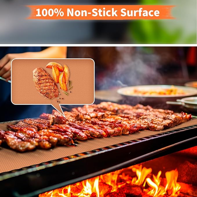 WIBIMEN Grill Mats for Outdoor Grill, Copper 7pcs Grill Mat, 100% Non-Stick PFOA Free 15.75 x 13, Heavy Duty, Reusable and Easy to Clean - Gas Charcoal & Electric BBQ