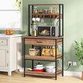 Tribesigns Kitchen Bakers Rack with Power Outlets, 5-Tier Microwave Oven Stand with Drawer and Sliding Shelves, Freestanding Coffee Bar, Kitchen Storage Shelf with 6 Hooks, Rustic Brown