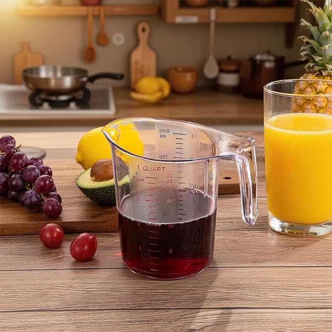 DaYammi 4-Cup Plastic Measuring Cups 1-Piece, Food-Grade Measuring Cup for Dishwasher, Liquid Measuring Cups for Baking, Cooking, Prepping, Pitcher with Readable Markings, Clear