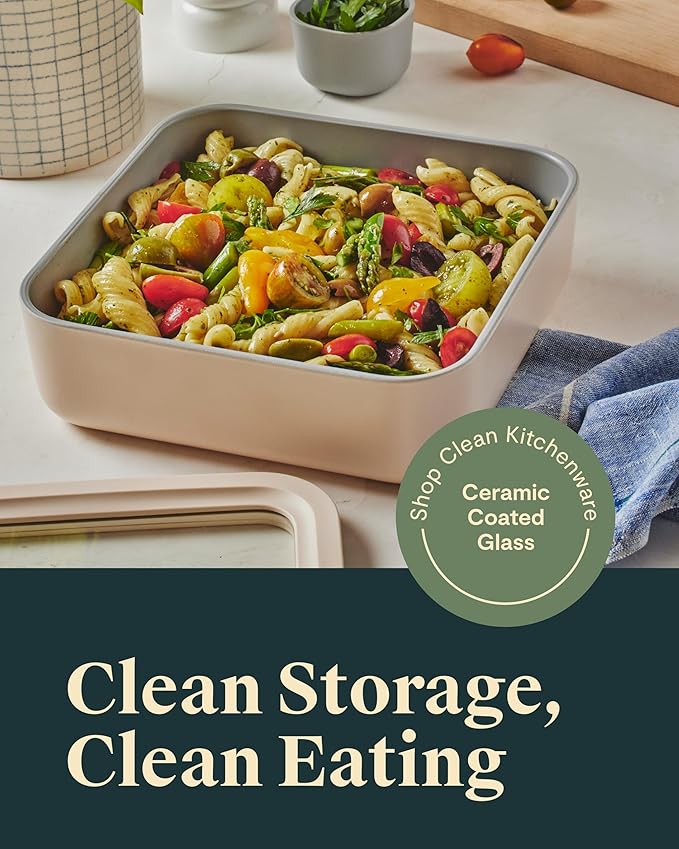 Caraway 6pc Glass Food Storage Set – 10 Cup Food Containers (6) - Ceramic Coated - Non Toxic, Non Stick with Lids - Microwave Safe - Gray