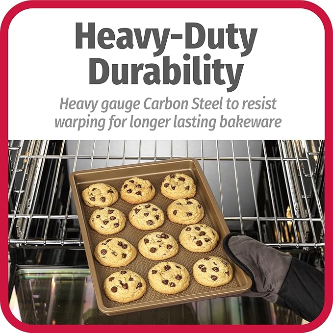 GoodCook BestBake Nonstick 10" x 15" Textured Carbon Steel Cookie Sheet, Medium Baking Tray, Scratch-Resistant Bakeware, Even Heating, Durable Bronze Nonstick Baking Sheet