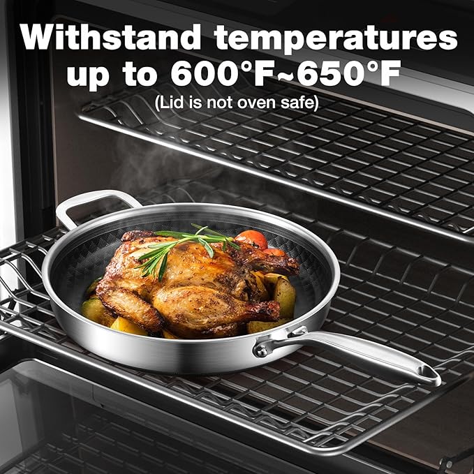 8-10-12 Inch Non Stick Frying Pans, Ceramic Coating NonStick Stainless Steel Pan Set, Tri-Ply Skillets and Pan Set, Induction Cooker Compatible, Cool-Touch Handle, Dishwasher and Oven Safe
