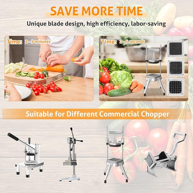 WICHEMI Replacement Chopper Blade 1/2" Blade Commercial Vegetable Chopper Stainless Steel Onion Chopper Dicer Blades and Pusher Block for Tomato Dicer French Fry Cutter