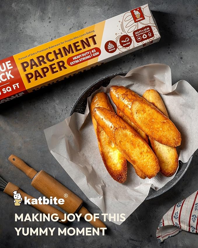 Katbite 2 Pack 15in x 242ft Parchment Paper Roll, 300 Sq. Ft Non-stick Baking Paper with Serrated Cutter, Perfect for Cooking, Air Fryer, Steaming, Bread - Value Pack