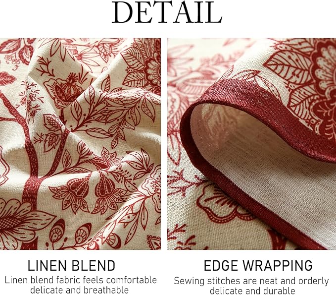 ISAENNE Designer French Linen Tablecloth Rectangular,Red Floral Washable Indoor Table Cloth,Durable Home Decor Tablecloths for Dining Thanksgiving Kitchen Party Christmas,55"*87"-Ruyi A