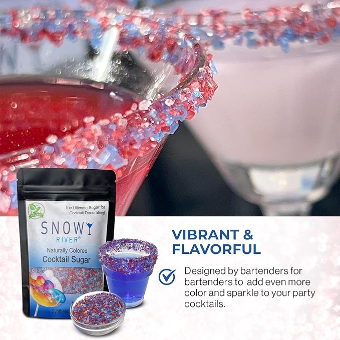 Snowy River Americas, Cocktail & Margarita Sugar Rimmer - Vibrant Naturally Colored Sugar for Cocktail Rimming, Baking & Decorating, Medium Crystal - 4oz