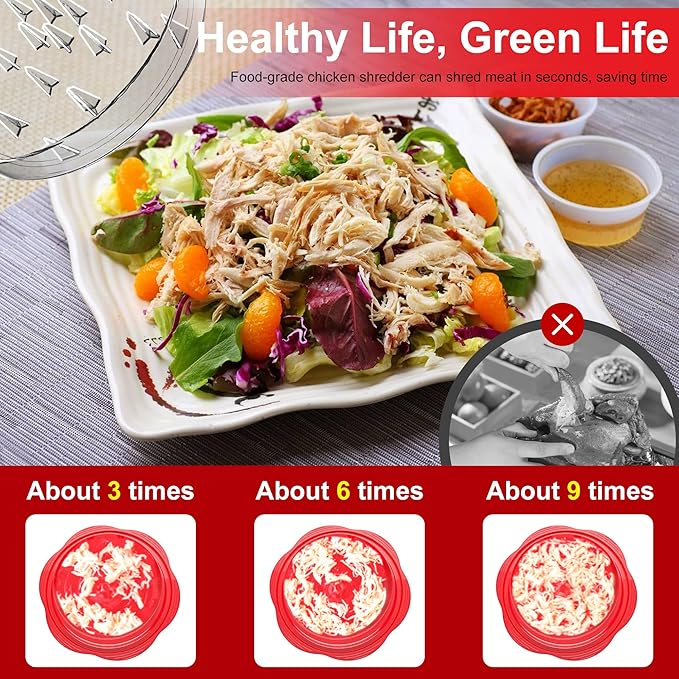 Chicken Shredder Large Chicken Breast Shredder Tool Twist with Brush&Fork, Visible Meat Shredder Machine, Anti-Slip Strip, Ergonomic Handle, BPA Free, Suitable for Pork Beef Chicken(Red)