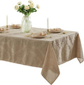 Newbridge Barcelona Luxury Damask Fabric Tablecloth, 60” Wide x 144” Rectangle, Golden Beige, 100% Polyester, No Iron, Soil Resistant Dining Room, Party and Banquet Table Cover