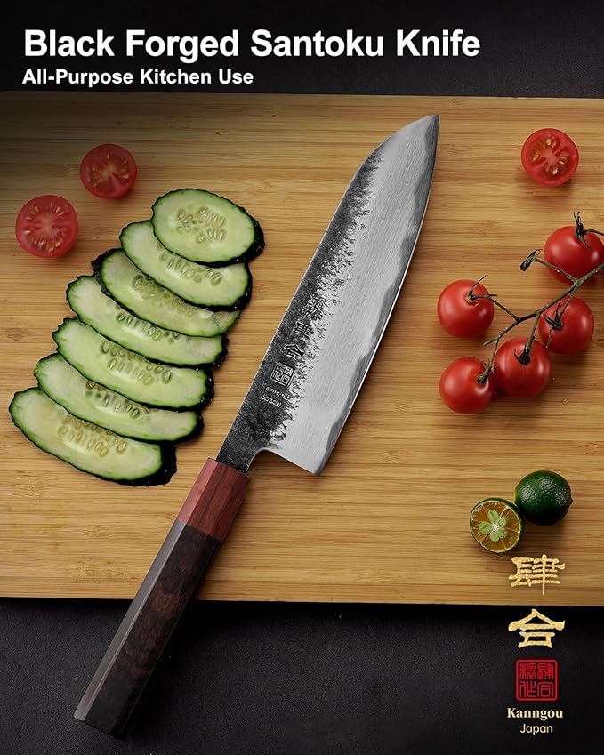 7 inch Razor Sharp Santoku Knife, AUS-8 Alloy Steel 18cm Japanese Chef Knife with Eboy Handle, Chefs Knife with Premium Gift Box (WA Series)