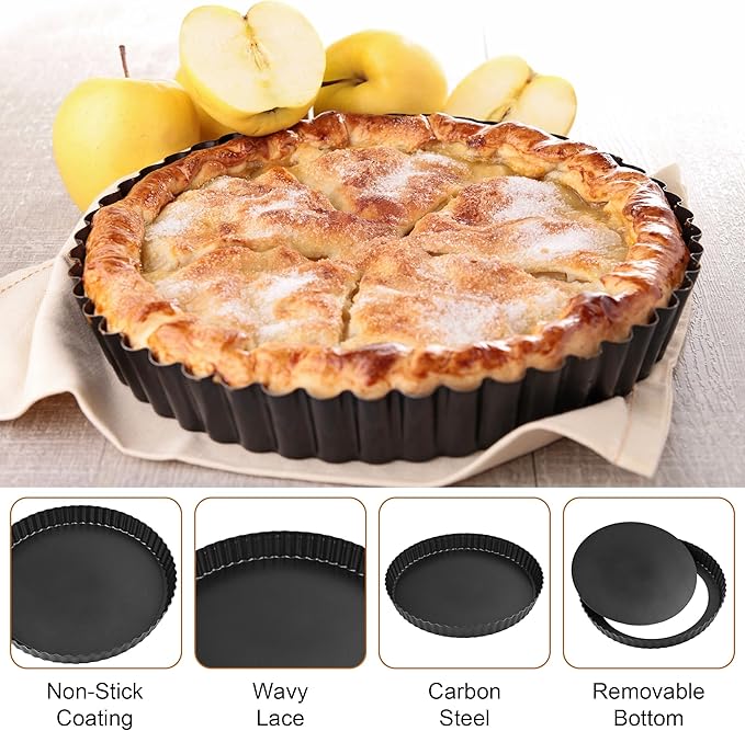 6 Pcs Round Tart Pans, Nonstick Tart Pan with Removable Bottom, 11In 9In 4In 3In Nonstick Quiche Pan Carbon Steel for Baking Pie Cheesecake Pizzas (Dark Grey)