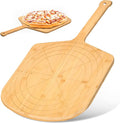 Loftern Wooden Pizza Peel 16 Inch Board with Engraved Sizes - Multi-Purpose Bamboo Pizza Cutting Board, Wood Pizza Peel, Pizza Spatula Paddle, and Serving Board with Size and Cutting Guide