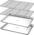 Baker's Secret 4pcs Set, 2x Baking Trays for Oven, 100% Recycled Aluminum, Non Toxic, Bakeware Set Cookie Sheet 13.6" with 2x Stainless Steel Rack Never Rust - The Natural Aluminum Collection