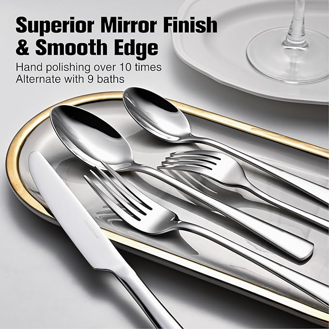KINGSTONE 18/10 Stainless Steel Flatware, 20-Piece Forged Silverware Set for 4, Mirror Polished Cutlery Set Dishwaher Safe for Home, Restaurant, Wedding, Party