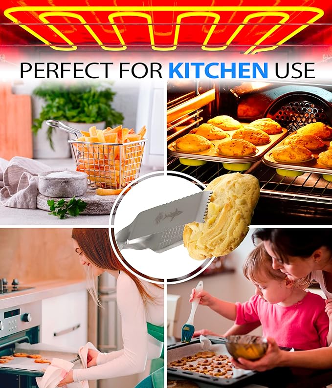 Shark BBQ Grill Tongs for Steaks - 2-Pack Gift Set - 17" & 13" Professional Kitchen and Outdoor Grilling Utensil Set (Red)