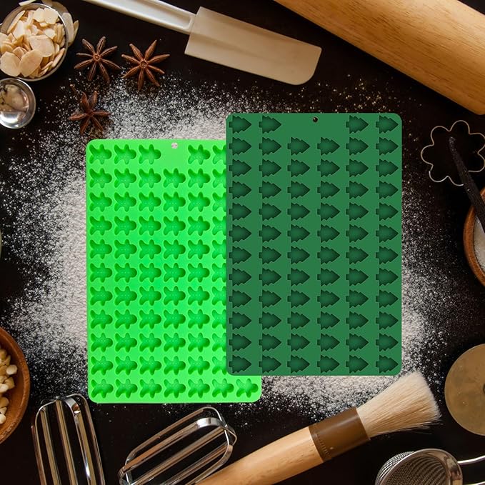 Mini Christmas Molds, Silicone Christmas Tree mold, Gingerbread Man Silicone Mold, Mini Gummy Mold for Baking, Cookies, Pudding, Jelly, Dog Biscuit, Set of 2