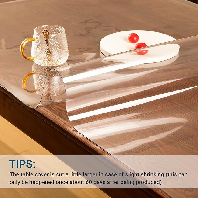 Clear Table Cover Protector Rectangle 42 x 68 Inch, 1.5mm Transparent Plastic Table Protector Waterproof, Anti-Scratch Clear Desk Mat for Office Desktop Dresser Dining Table, FDA Compliant