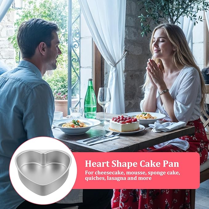 3 Pieces Heart Shaped Cake Pans, 8 Inch Aluminum Heart Cake Molds, Cake Baking Supplies, Heat-Resistant DIY Baking Tool for Wedding, Birthday Party, Engagement, Valentine Day