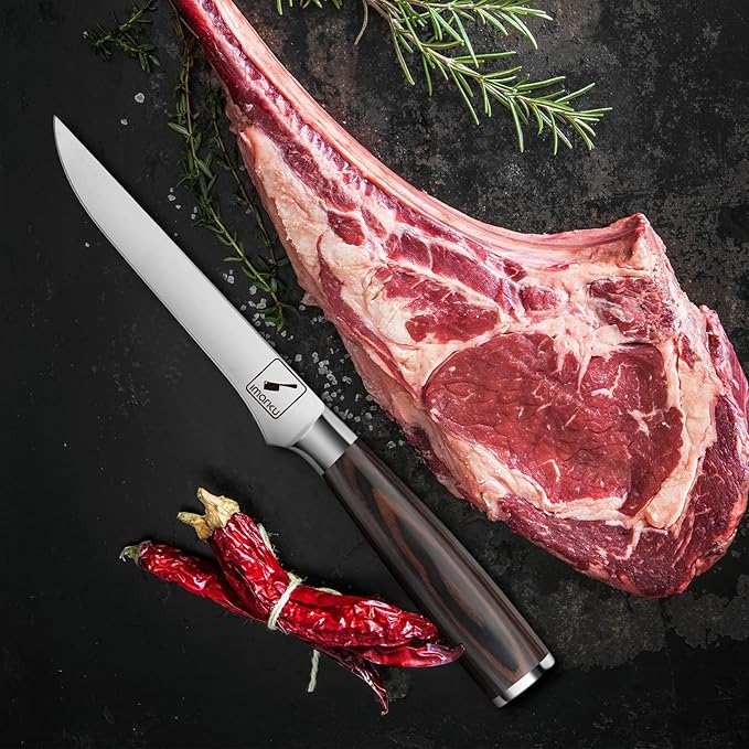 imarku Boning Knife, German High Carbon Stainless Steel Professional Grade Boning Fillet Knife, 6-Inch Deboning Knife, Pakkawood Handle for Meat and Poultry, Gifts for Men and Women