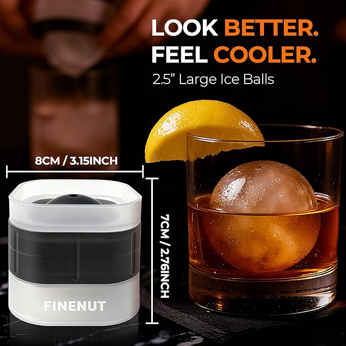 Silicone Ice Ball Maker Mold with Lid, 4 Pack – 2.5 Inch Large Sphere Round Ice Cube Mold for Whiskey & Cocktails,Bourbon,and Drinks, Easy Release, BPA-Free, Home Bars & Freezer