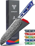 Santoku Knife - 7 inch - Xuan Series - VG10 Damascus Steel Kitchen Knife - Resin Handle (Sapphire Blue)