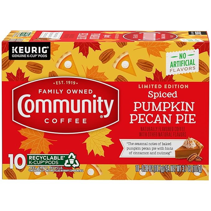 Community Coffee Spiced Pumpkin Pecan Pie Flavored Keurig Coffee Pods, 60 Count, Limited Edition, Medium Roast, 10 count (Pack of 6)