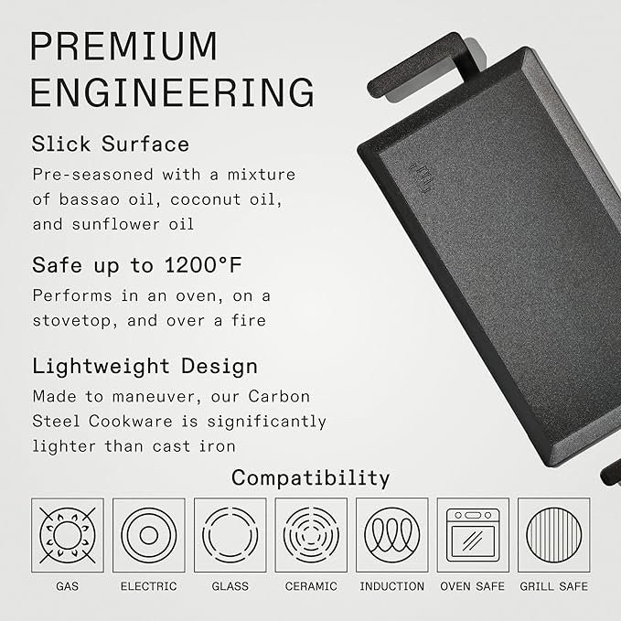 Made In Cookware - Carbon Steel Griddle - (Like Cast Iron, but Better) - Professional Cookware - Crafted in Sweden - Induction Compatible