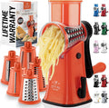 Zulay Kitchen Rotary Cheese Grater 5 Blade Cheese Shredder - Manual Hand Crank Cheese Grater With Reinforced Suction & 5 Interchangeable Drums - Easy to Use, Vegetable Chopper Round Mandoline Slicer