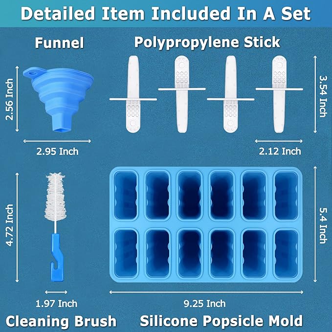 Silicone Popsicle Molds 12-cavity, DIY Ice Pop Mold for Kids Adult Teens, Ice Cream Molds for Party Yogurt Juice Smoothies Sticks