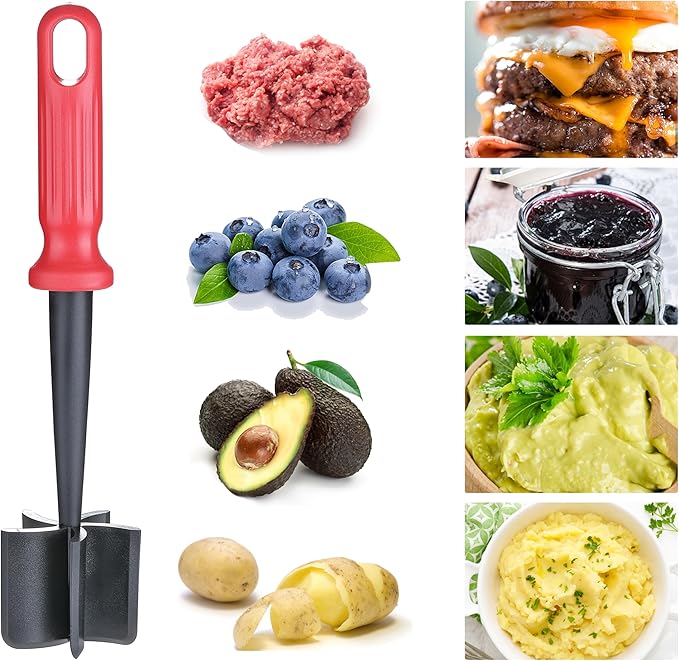 Meat Chopper, MONGSEW Heat Resistant Masher and Smasher for Meat and Hamburger, Ground Beef Smasher, Nylon Meat Spatula Chopper, Mix and Chop Kitchen Tool (Unique Double Colors)