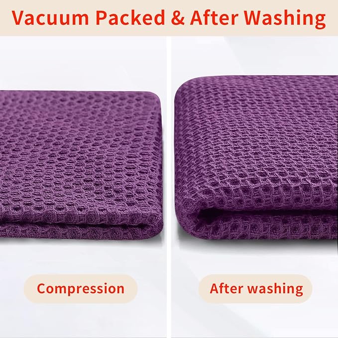 Homaxy 100% Cotton Waffle Weave Kitchen Dish Towels, Ultra Soft Absorbent Quick Drying Cleaning Towel, 13 x 28 Inches, 6-Pack, Purple