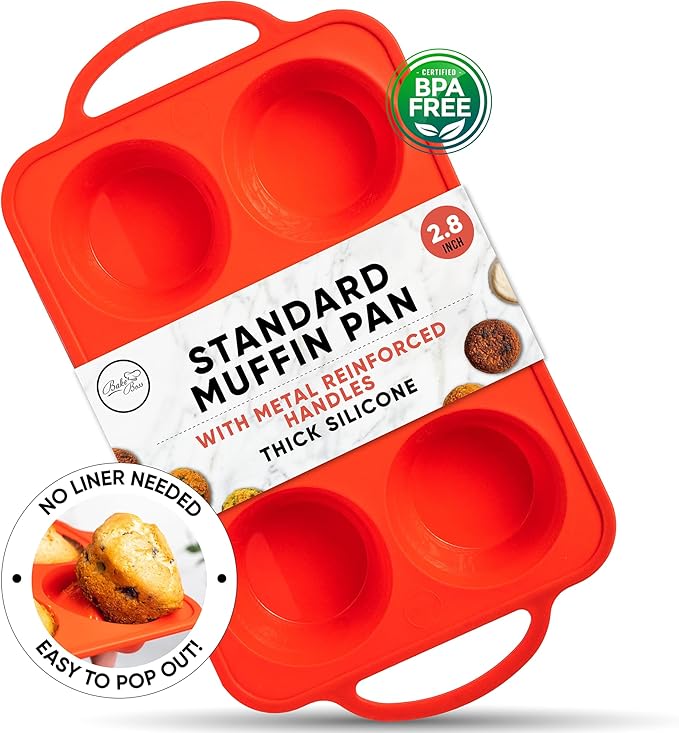 Regular Size 6 Cup Silicone Muffin Pans for Baking - Non-Stick Silicone Cupcake Pans, Easy-Release, Metal Handles, BPA-Free, Dishwasher & Oven Safe, Even Baking Muffin Tray